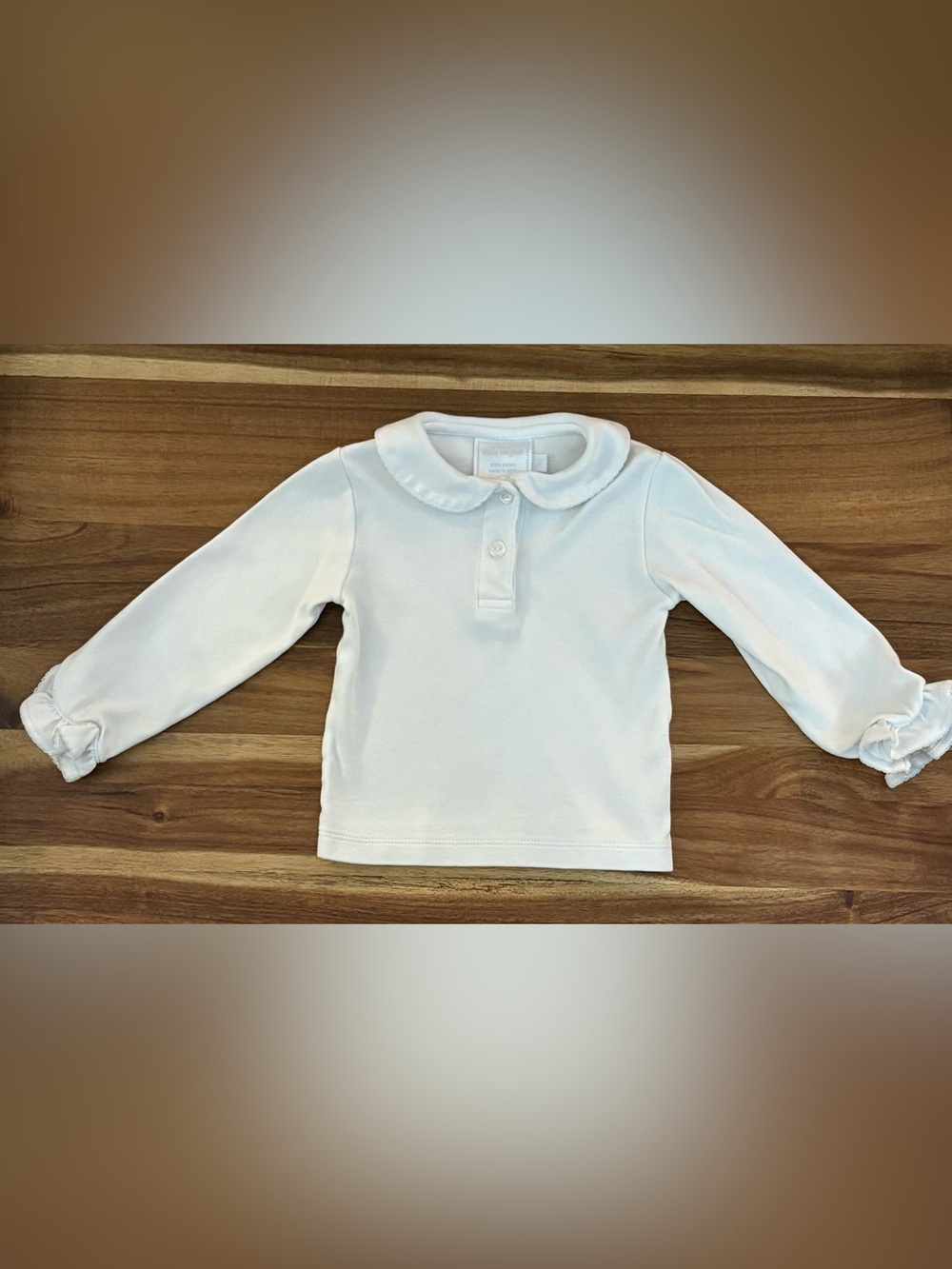 Little English White Peter Pan Collar Knit Layering Shirt Ruffle Cuffs 18M